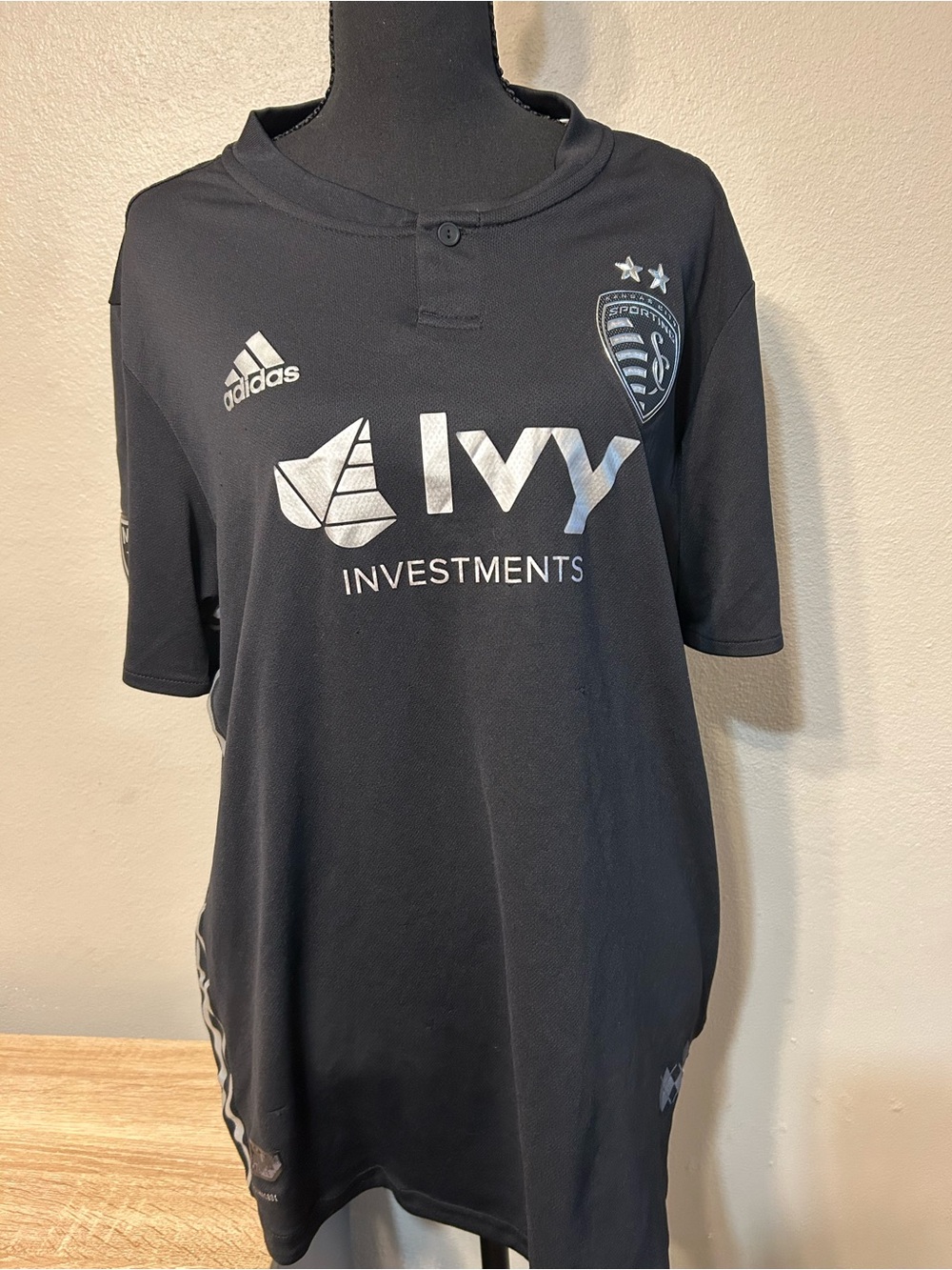 2018 Adidas Sporting Kansas City Black Metallic Away Soccer Jersey MLS XL